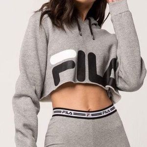 GREY CROPPED FILA HOODIE